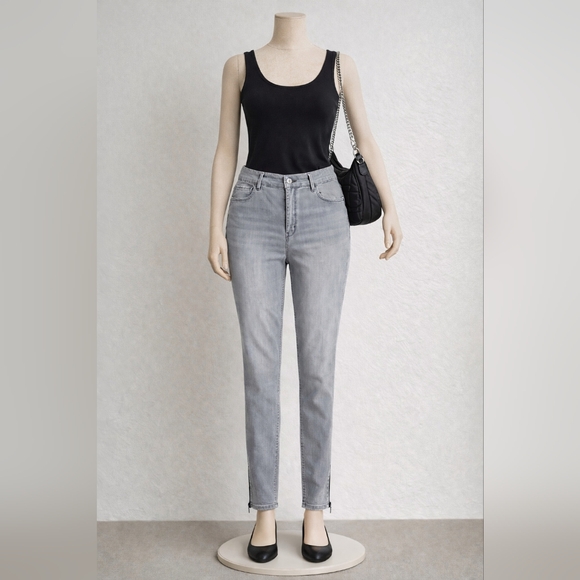 White House Black Market Gray Skinny Crop Jeans with Ankle Zips – Size 14 - Picture 6 of 6